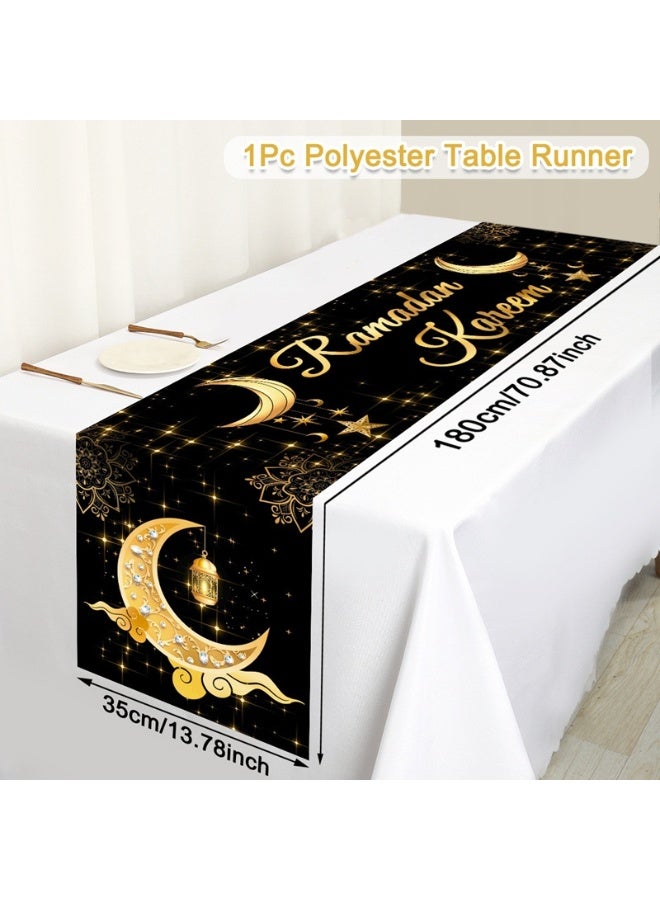 2-PACKS Eid al-Fitr Table Runners, Crescent Lantern Printed Tablecloths, Festive Decorative Placemats 180 * 35cm - Image 2